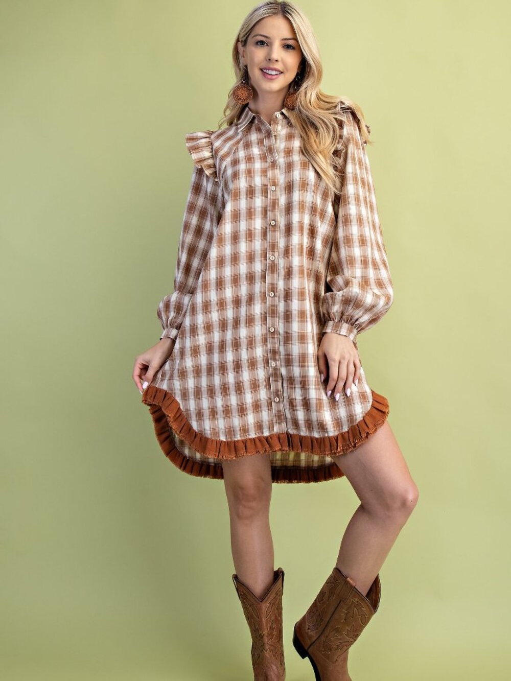 GiGiO's Plaid Mini Hi-Low Shirt Dress